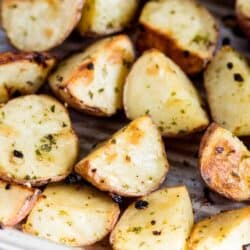 oven roasted red potatoes in pan