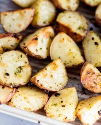 oven roasted red potatoes in pan