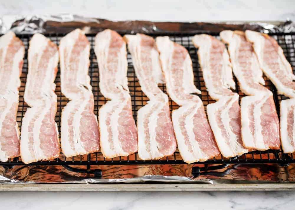 Baking bacon on a wire rack. 