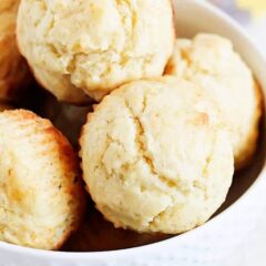 Easy breakfast muffins in a bowl for a grab and go breakfast.
