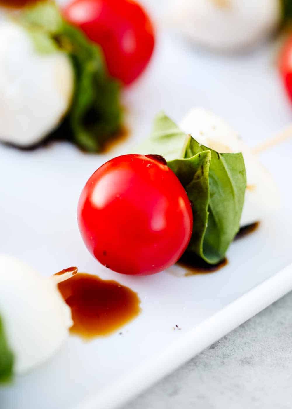 Caprese skewers up close photo. 