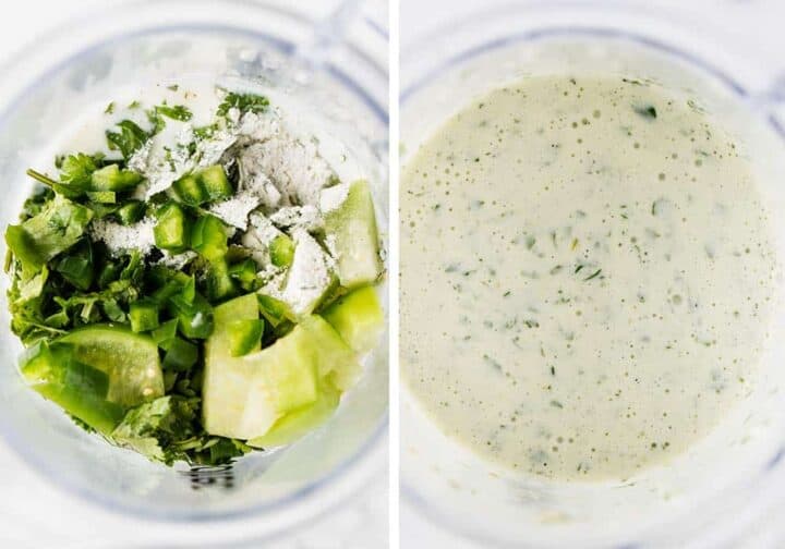 blending together cilantro lime salad dressing
