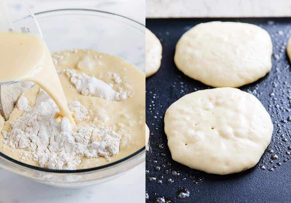 Making batter for buttermilk pancakes.