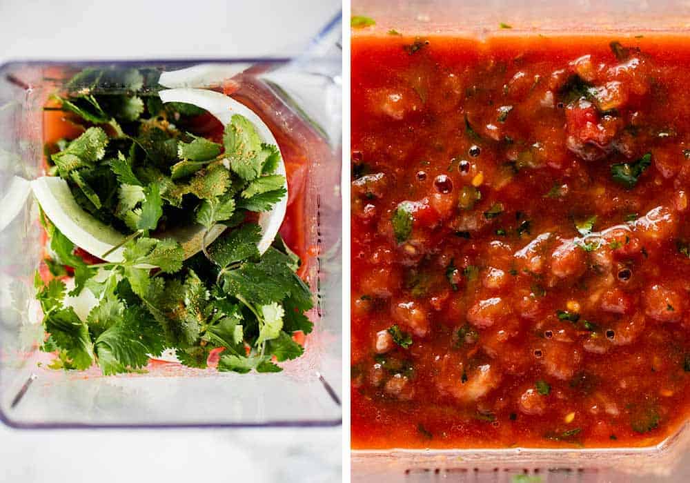 Salsa ingredients in blender.