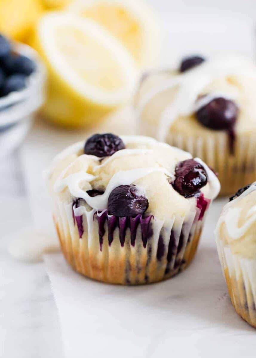 close up of lemon blueberry muffin