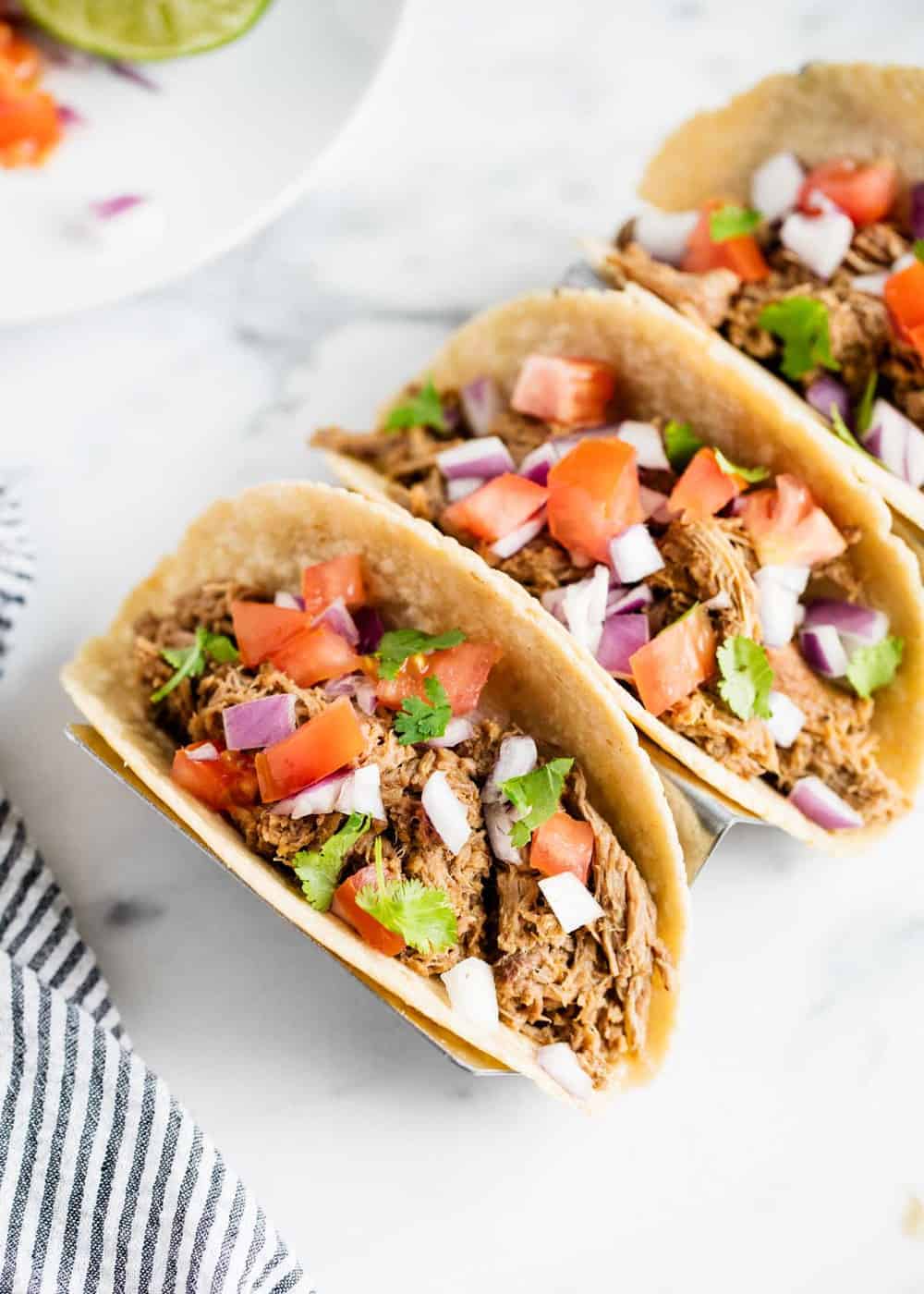 Shredded beef tacos.