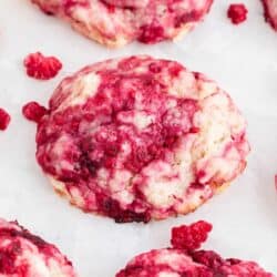 Raspberry cookies on counter.