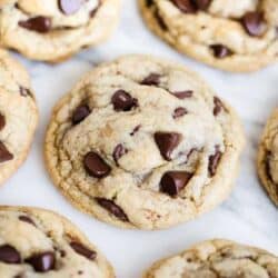 close up of a chocolate chip cookie