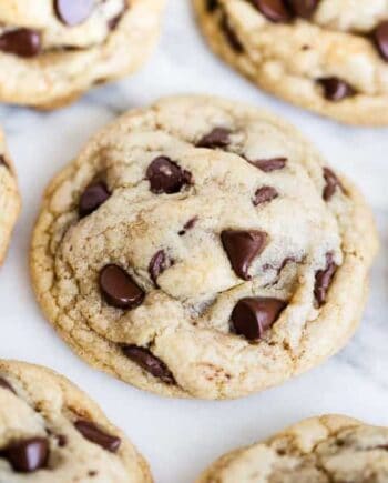 close up of a chocolate chip cookie