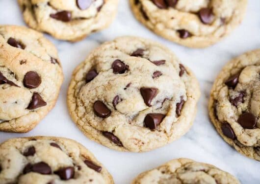 close up of a chocolate chip cookie