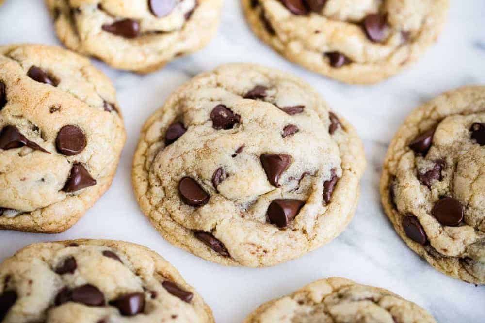close up of a chocolate chip cookie 
