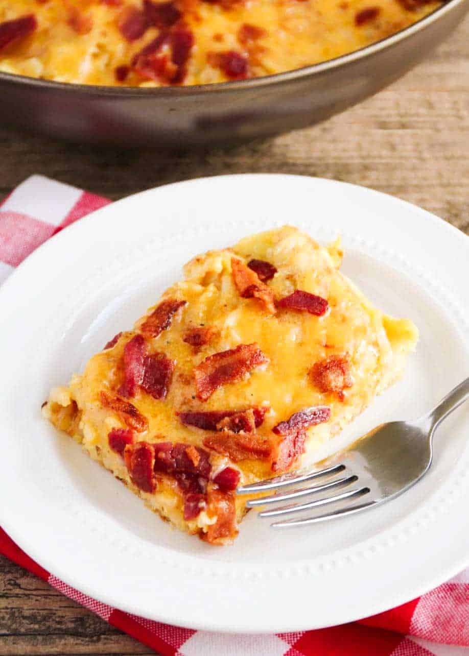 Easy breakfast skillet on a white plate.