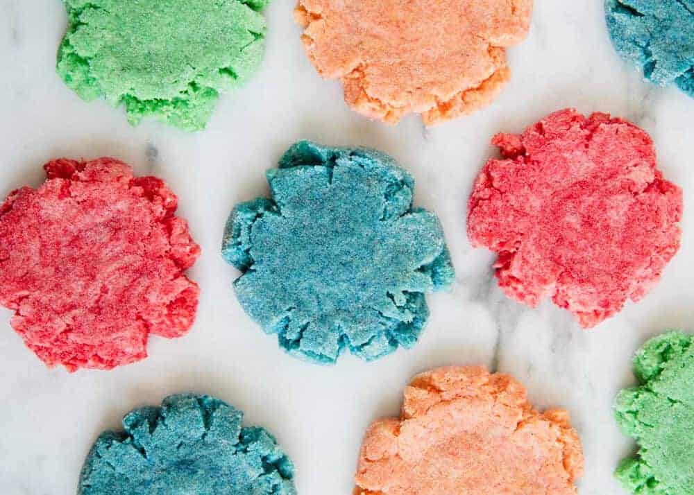 Jello cookies on a counter top. 