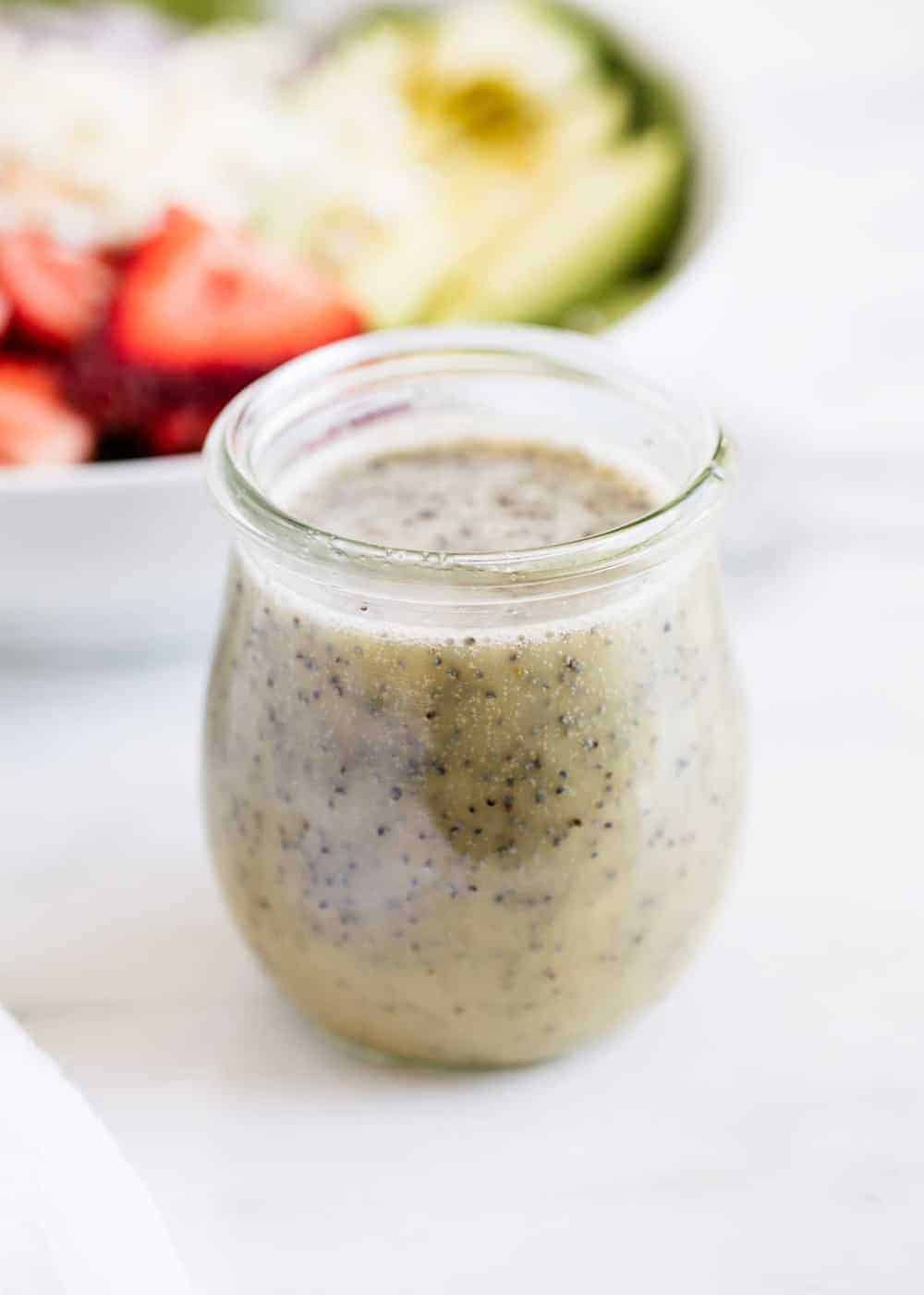 Jar of poppy seed dressing.