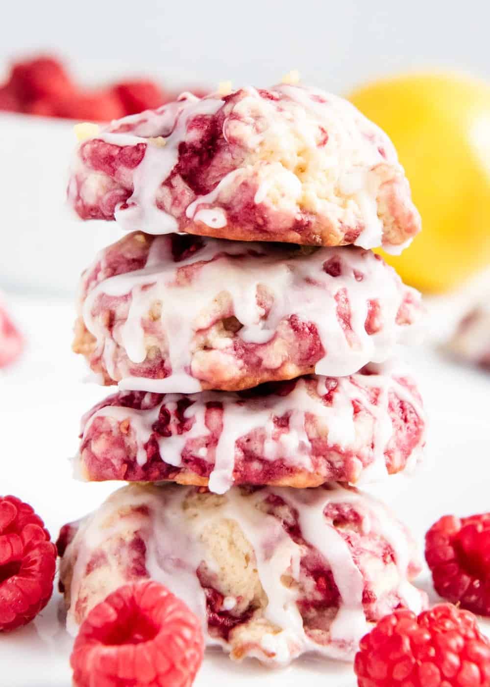 Stack of raspberry lemon cookies. 