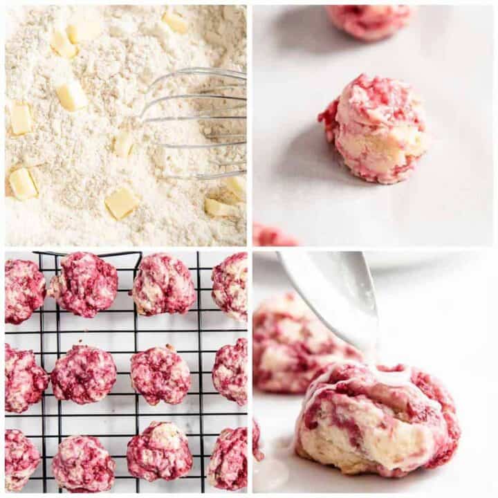 collage showing how to make raspberry cookies 