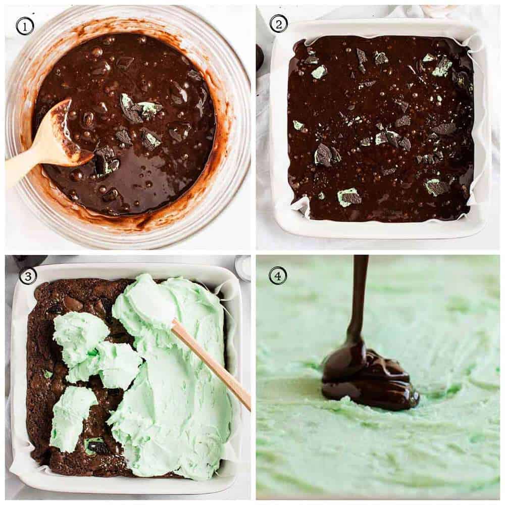 How to make mint brownie process shots.