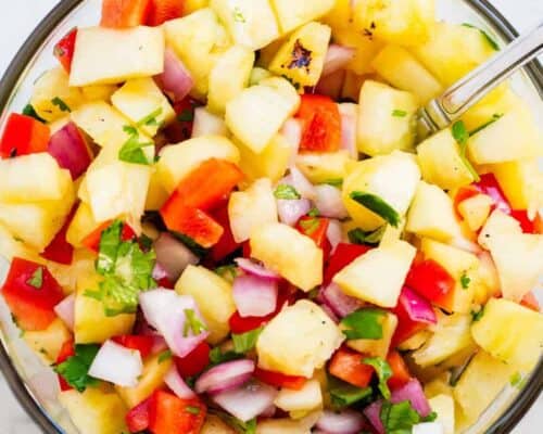 pineapple salsa in a glass bowl