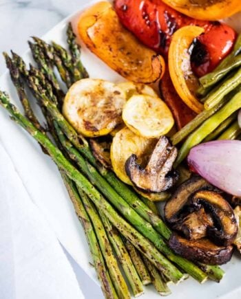 Grilled asparagus, mushrooms, squash, green beans and bell peppers