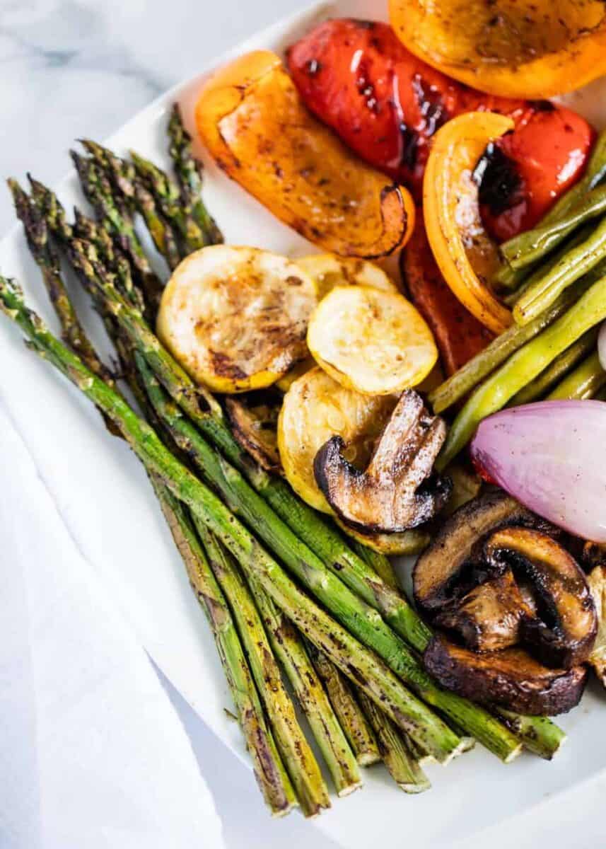 Grilled asparagus, mushrooms, squash, green beans and bell peppers
