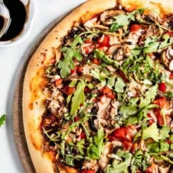 healthy pizza with vegetables and arugula