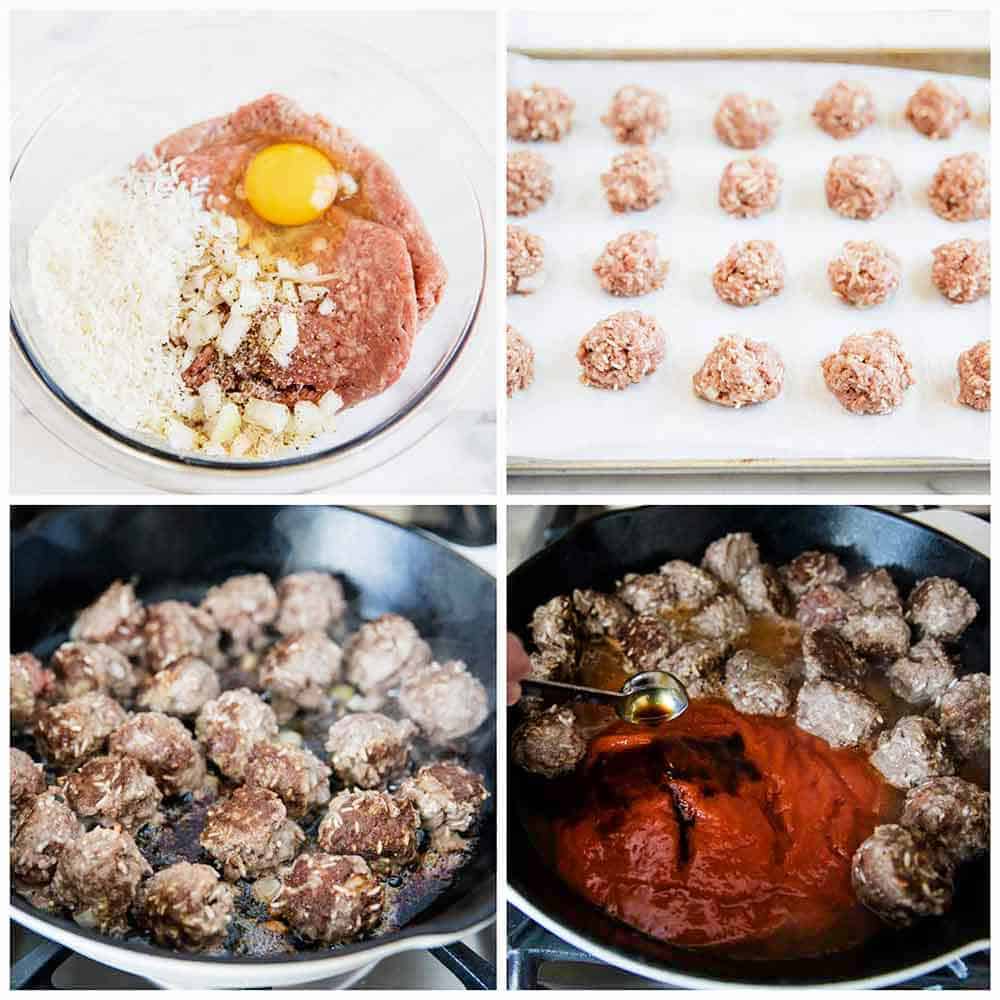 step by step shots on how to make porcupine meatballs