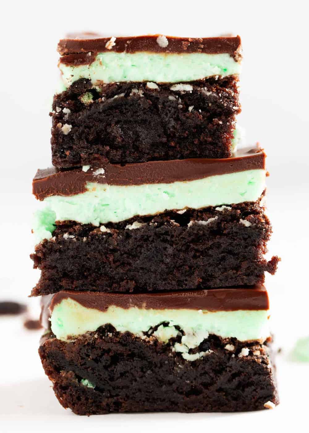 Stack of mint brownies.