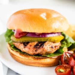 turkey burger on a white plate