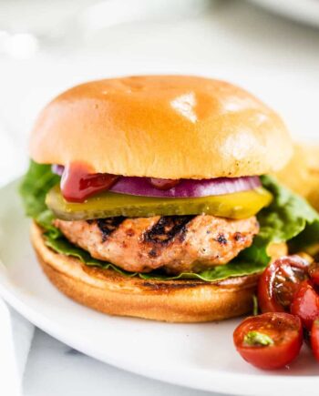 turkey burger on a white plate