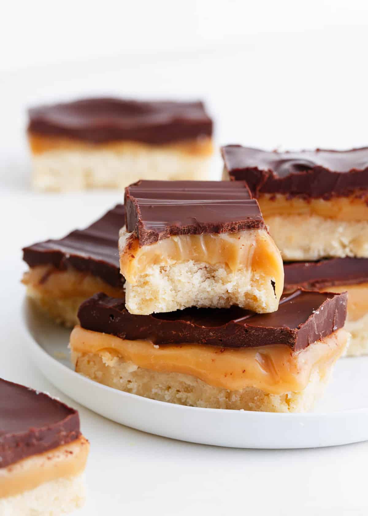 Twix bars on a plate.