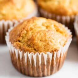 a close up of a banana muffin