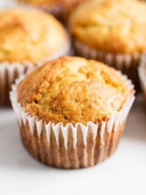 a close up of a banana muffin