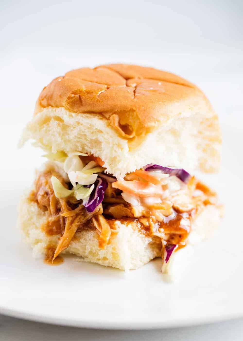 BBQ pulled chicken slider with coleslaw.