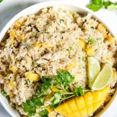 chicken quinoa salad with mango, lime and cilantro