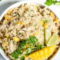 chicken quinoa salad with mango, lime and cilantro