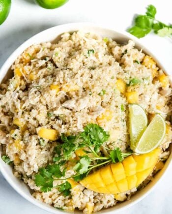 chicken quinoa salad with mango, lime and cilantro