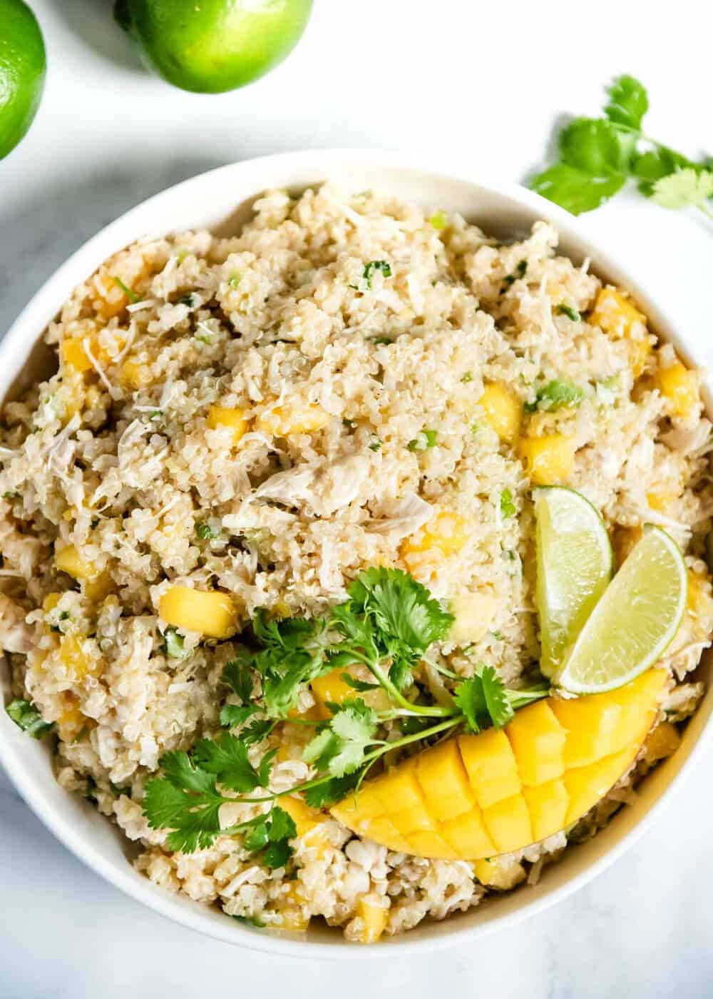 chicken quinoa salad with mango, lime and cilantro