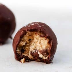 cookie dough truffle with a bite taken out