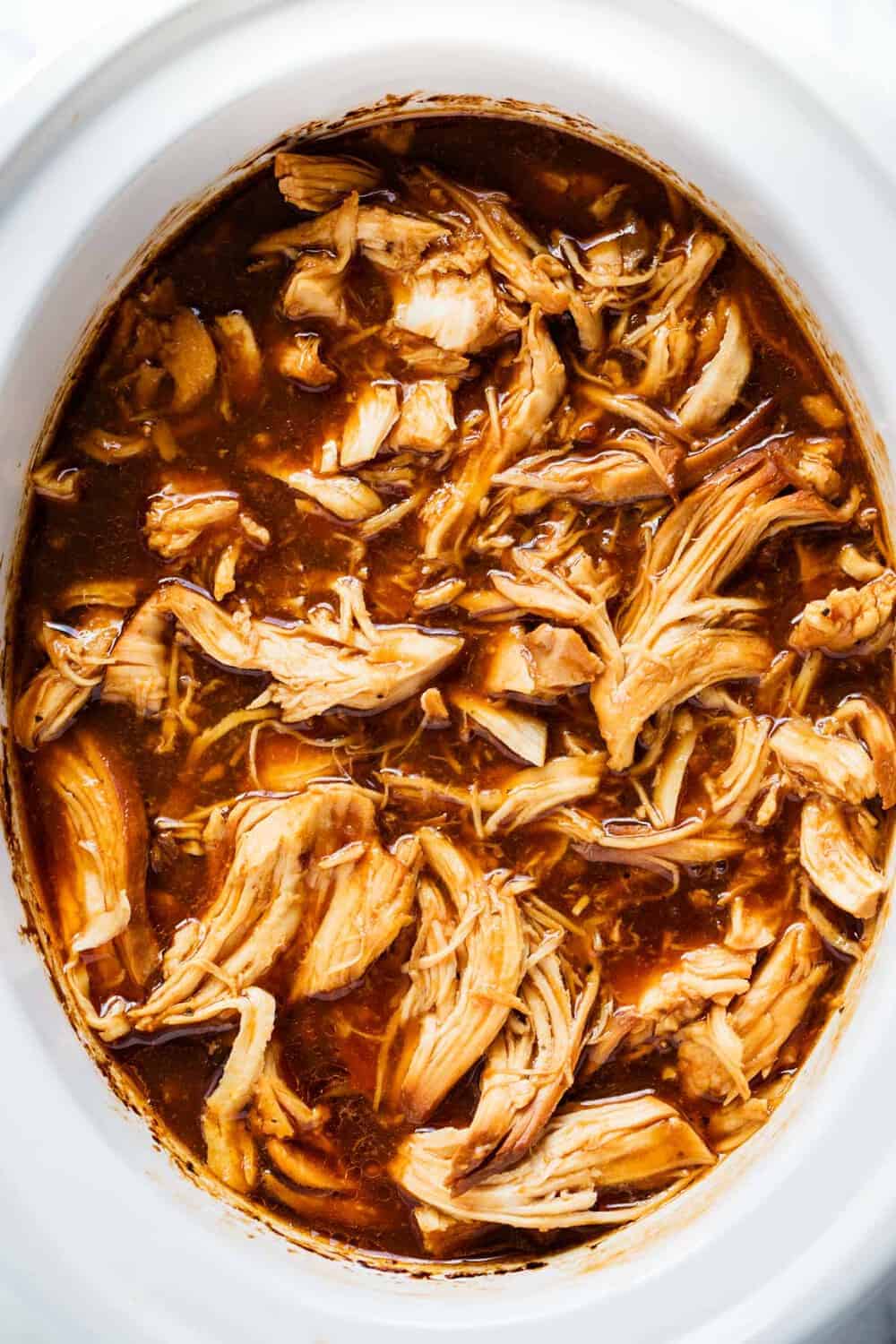 BBQ chicken in the crockpot.