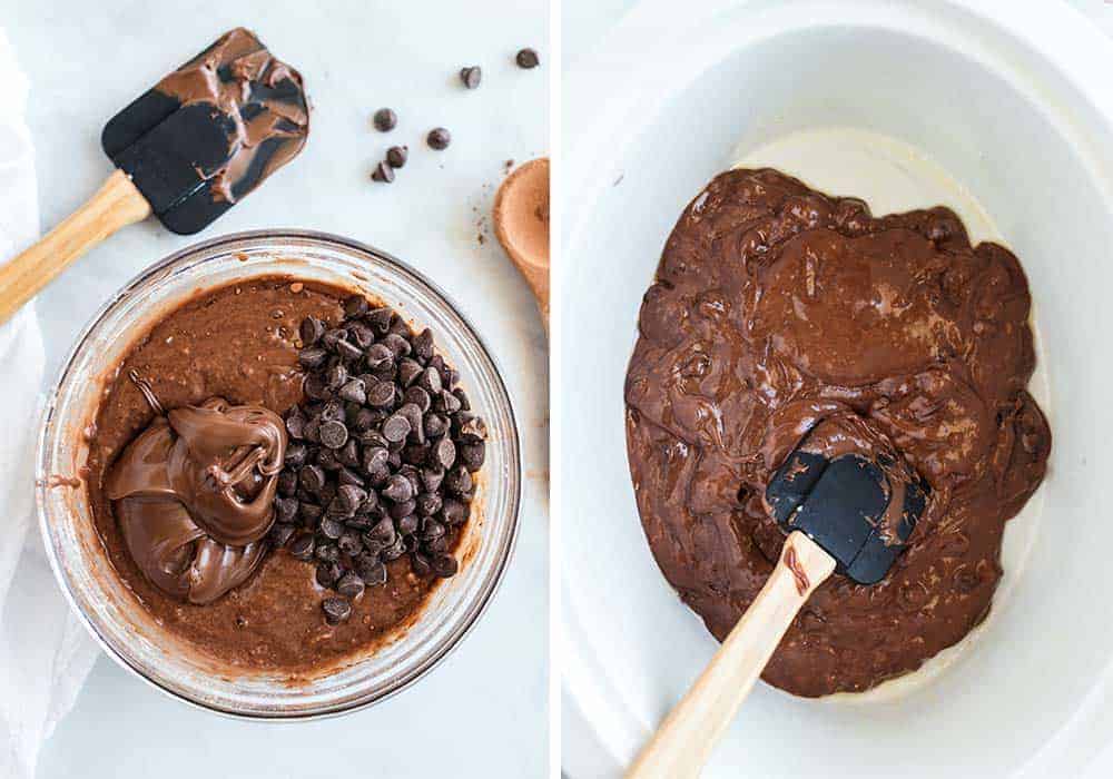 Making batter for slow cooker chocolate cake.