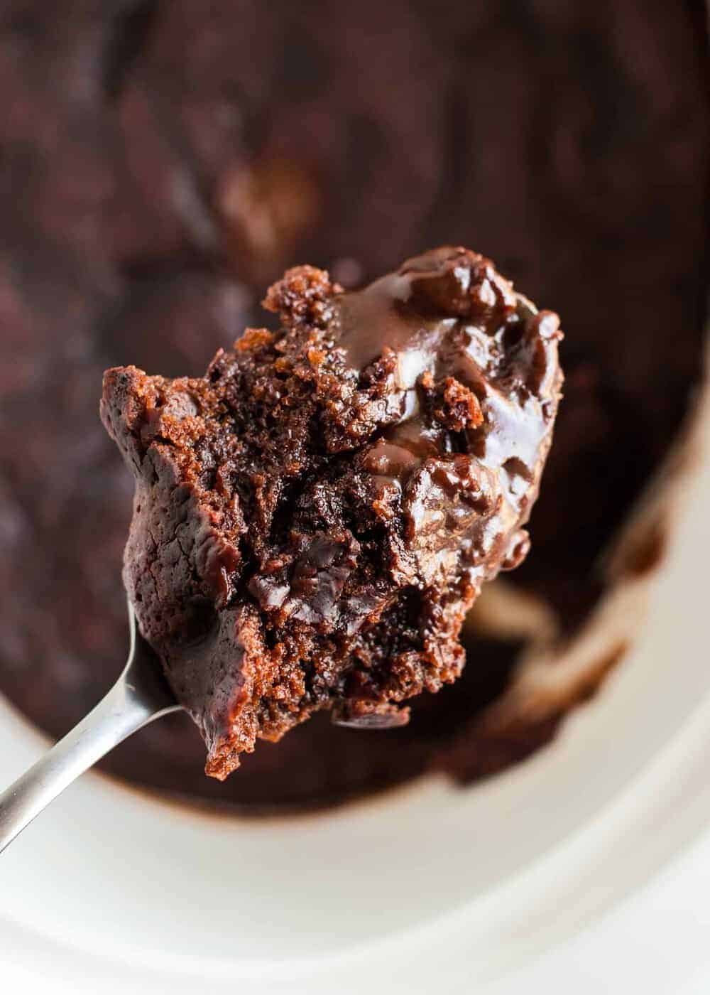 Spoonful of chocolate cake.