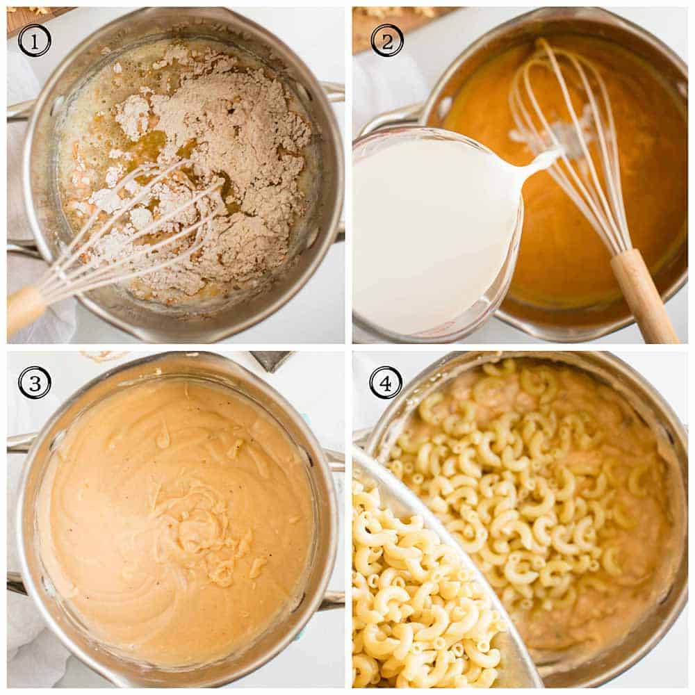 steps showing how to make gouda mac and cheese