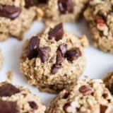 A close up of a healthy oatmeal cookie with chocolate chunks