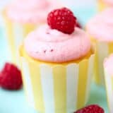 lemon raspberry cupcakes on a blue plate