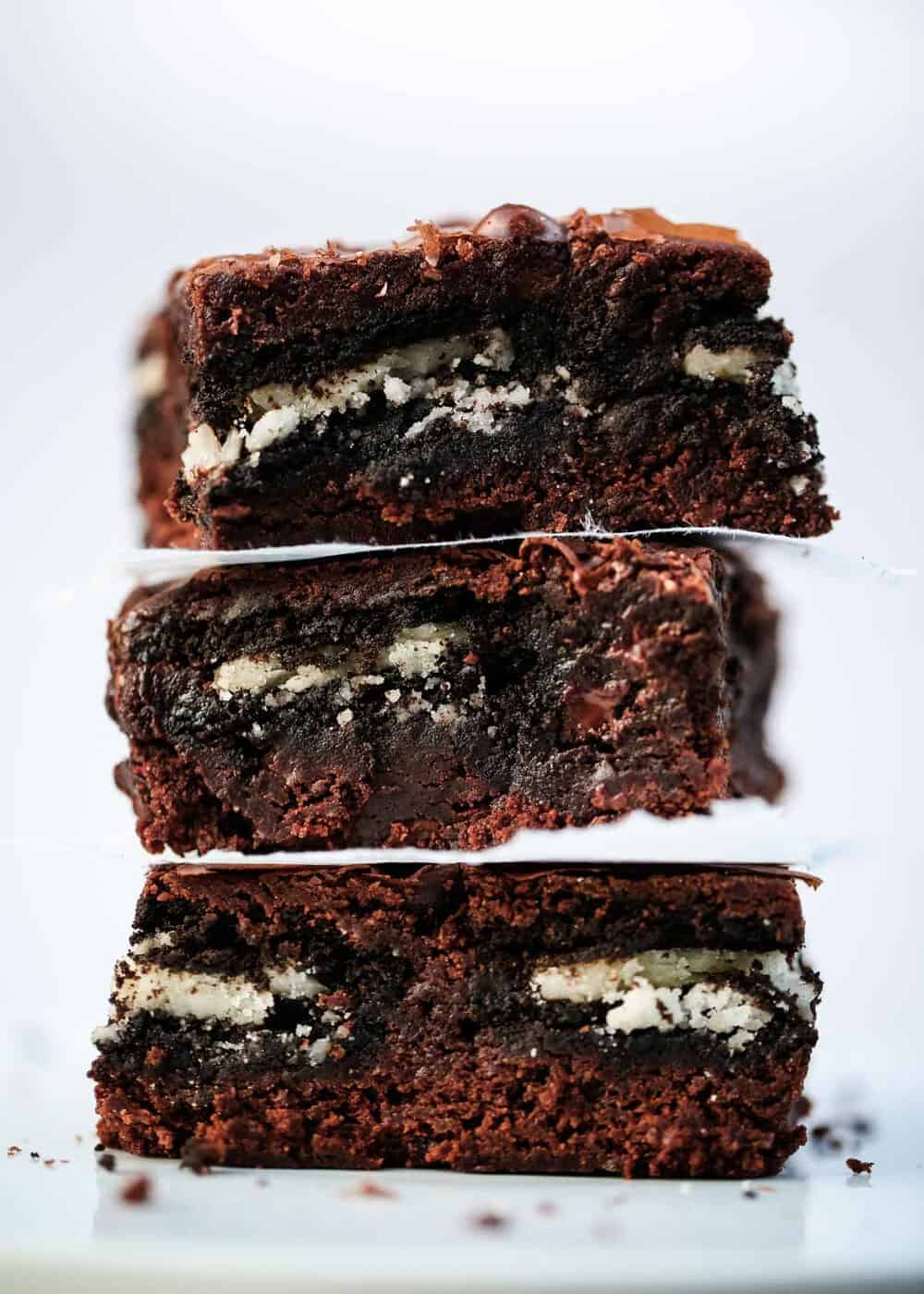 Stack of Oreo brownies.