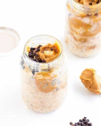 peanut butter overnight oats in a mason jar