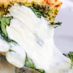 pesto pizza with melted cheese