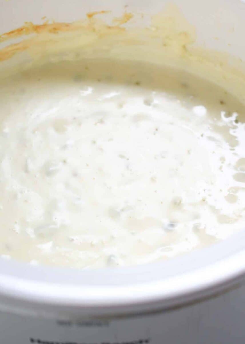 queso blanco in white crockpot 