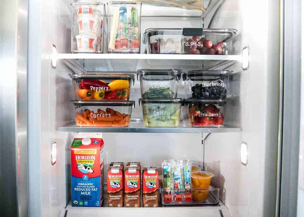 Organized fridge with bins