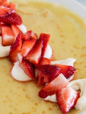 Crepe filling and strawberries.